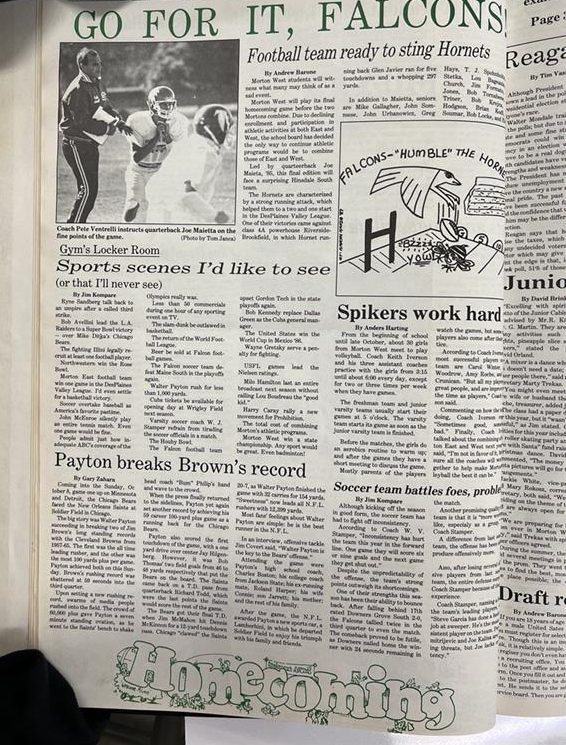 A snapshot of the Oct. 18, 1984 edition of The Falcon, the former student newspaper of Morton West high school.