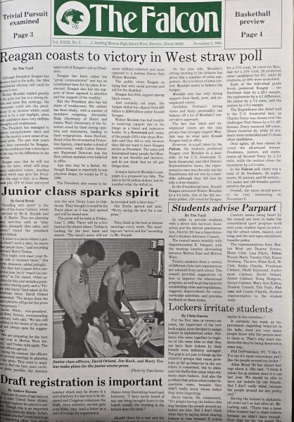 A snapshot of the front page of The Falcon student newspaper from Nov. 2, 1984.